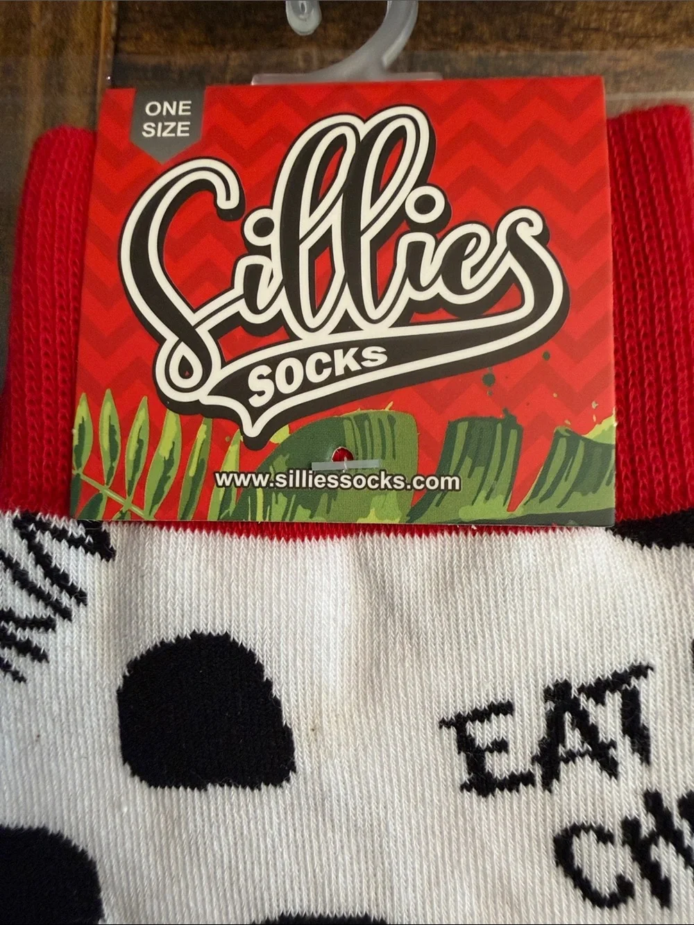 Sillies ‘Eat Mor Chikin' Black & White Novelty Socks with Red Accents (OS)